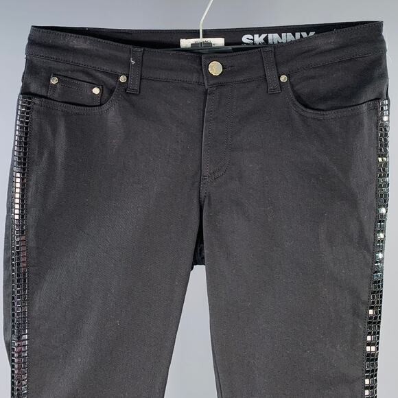 VERSACE COLLECTION Size 30 Donna Black Cotton Blend Studded Skinny Jeans - Picture 2 of 11